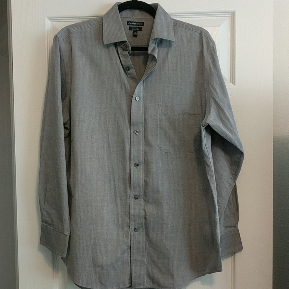 grey button down shirt